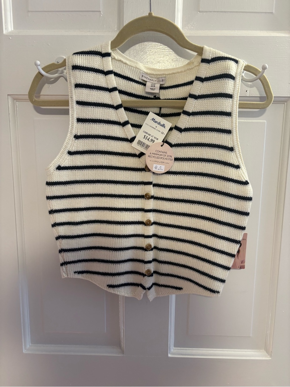 Sincerely Jules Cream & Black Striped Knit Button-Front Vest